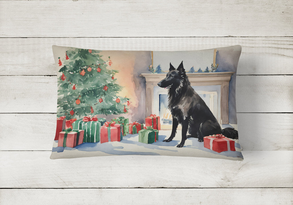 Belgian Sheepdog Christmas Decorative Throw Pillow 12x16 Indoor Outdoor Accent Cushion, Fabric Cover with Insert for Sofa, Bed, Porch & Living Room