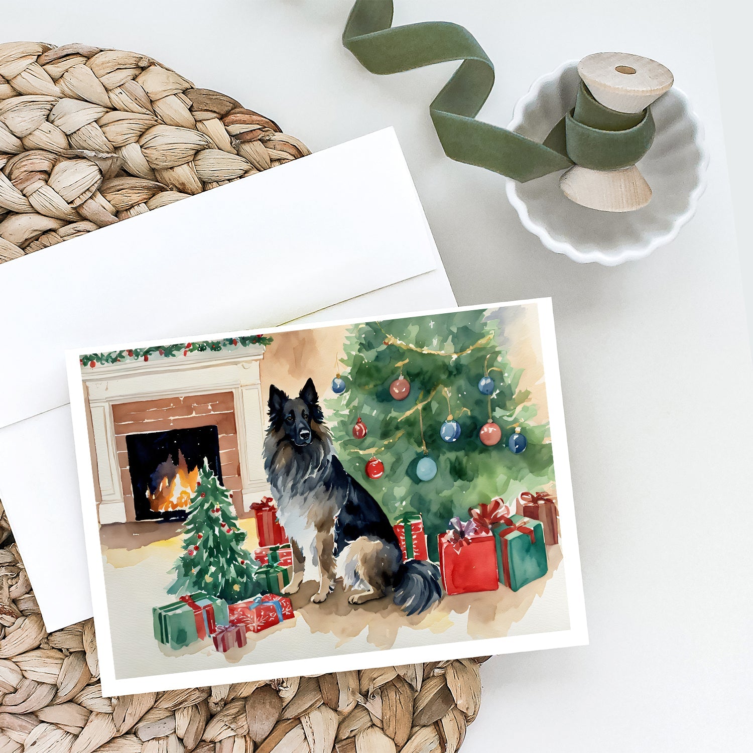Belgian Tervuren Christmas Greeting Cards Pack of 8 Blank Cards with Envelopes Whimsical A7 Size 5x7