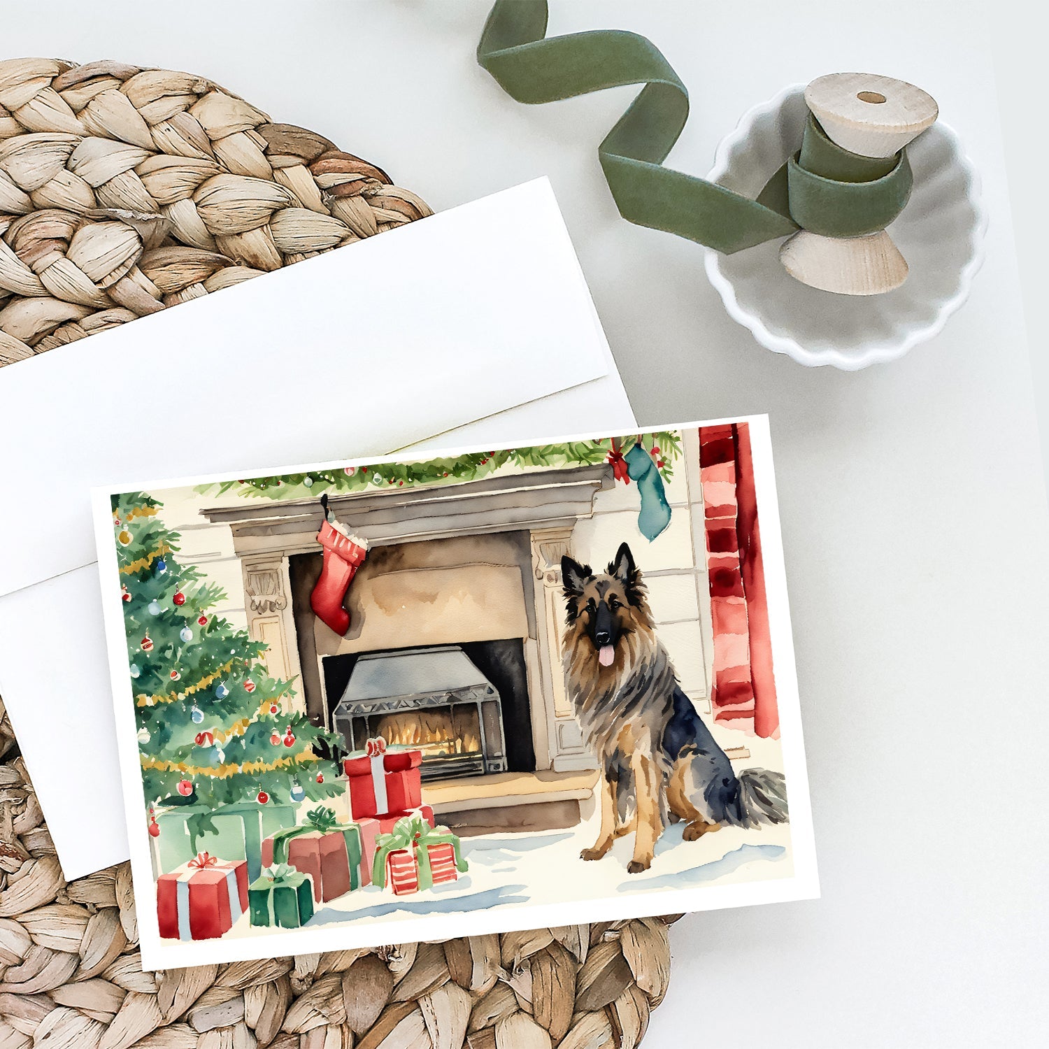 Belgian Tervuren Christmas Greeting Cards Pack of 8 Blank Cards with Envelopes Whimsical A7 Size 5x7