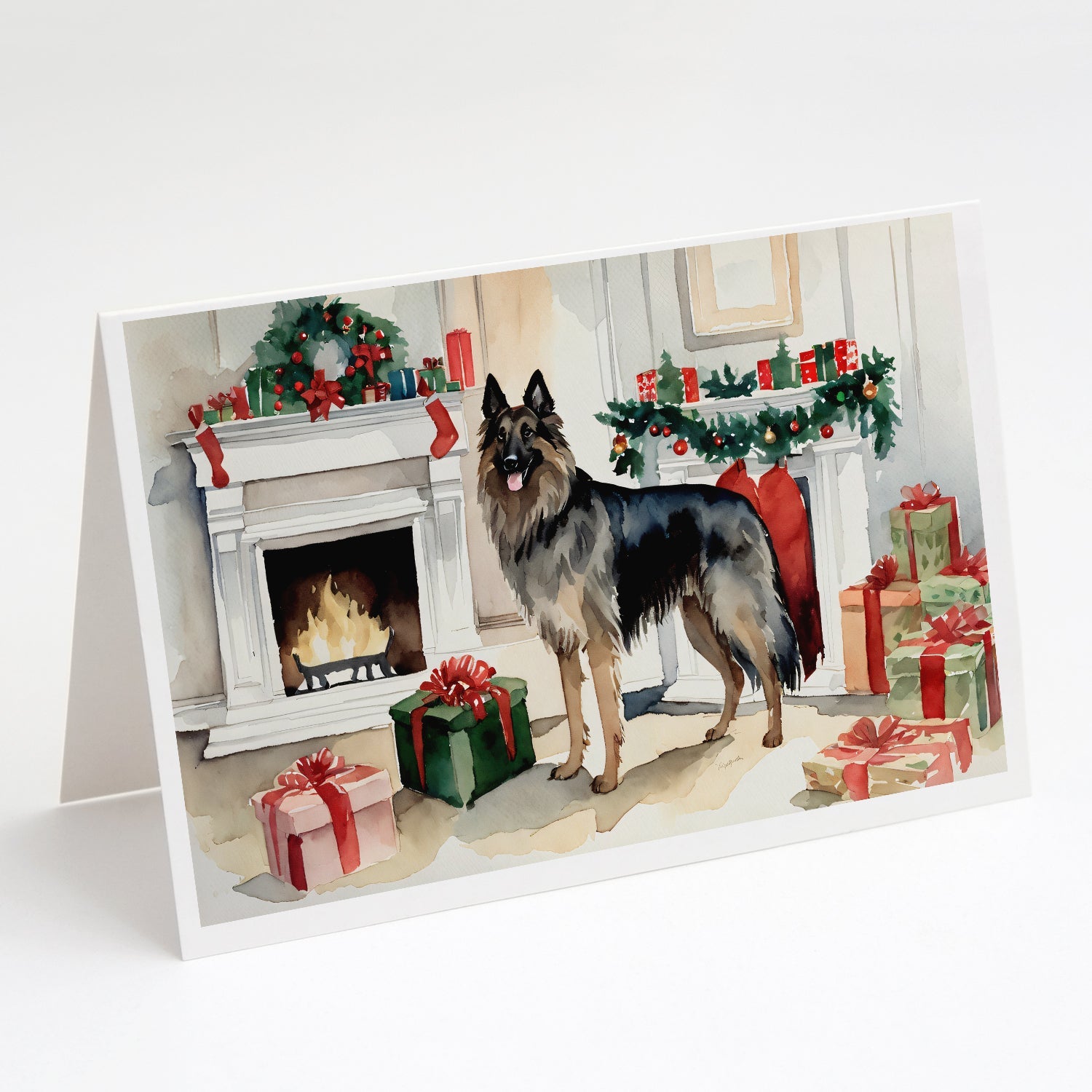 Belgian Tervuren Christmas Greeting Cards Pack of 8 Blank Cards with Envelopes Whimsical A7 Size 5x7