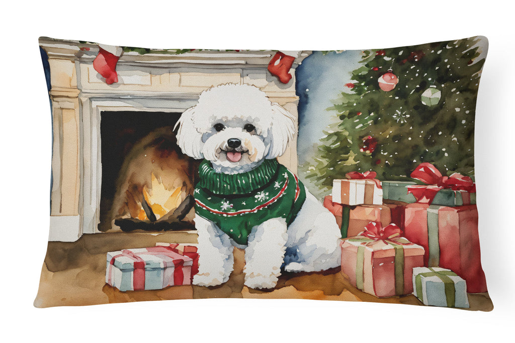 Bichon Frise Christmas Decorative Throw Pillow 12x16 Indoor Outdoor Accent Cushion, Fabric Cover with Insert for Sofa, Bed, Porch & Living Room