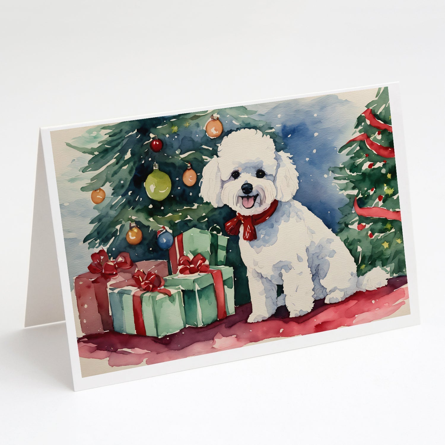 Bichon Frise Christmas Greeting Cards Pack of 8 Blank Cards with Envelopes Whimsical A7 Size 5x7