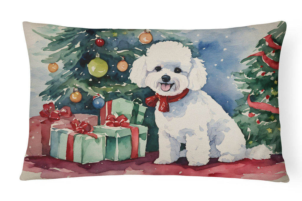 Bichon Frise Christmas Decorative Throw Pillow 12x16 Indoor Outdoor Accent Cushion, Fabric Cover with Insert for Sofa, Bed, Porch & Living Room