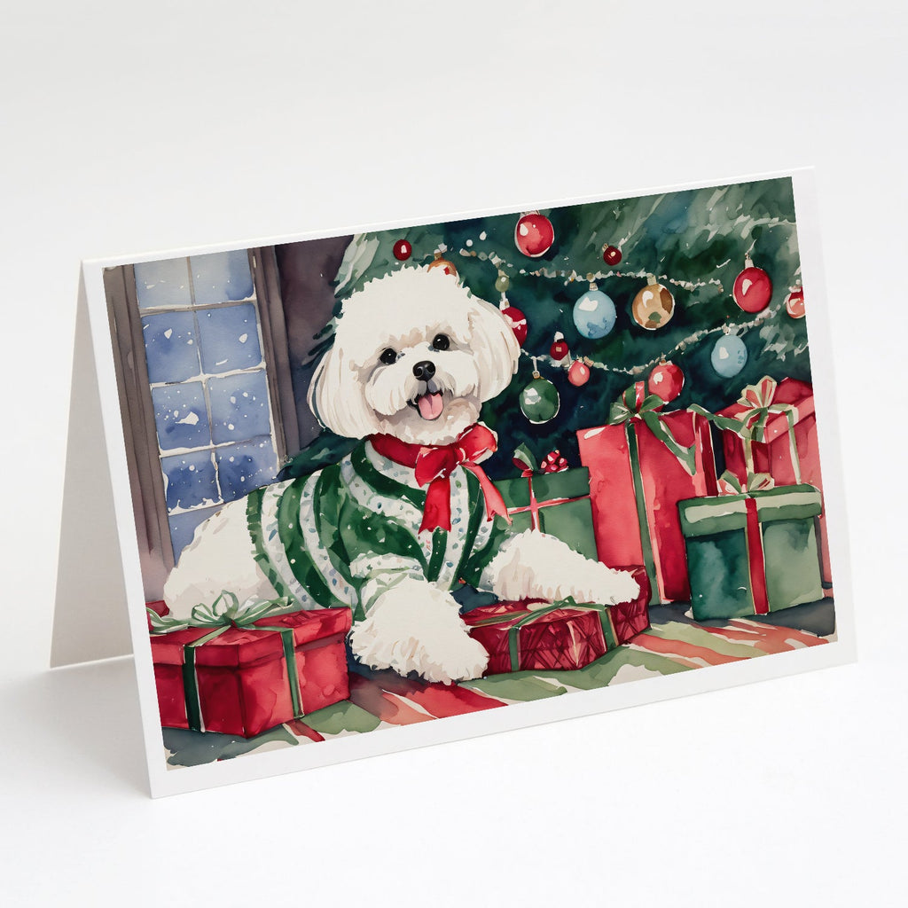 Bichon Frise Christmas Greeting Cards Pack of 8 Blank Cards with Envelopes Whimsical A7 Size 5x7