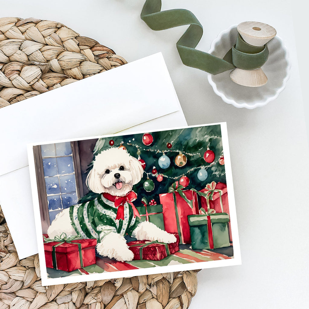 Bichon Frise Christmas Greeting Cards Pack of 8 Blank Cards with Envelopes Whimsical A7 Size 5x7