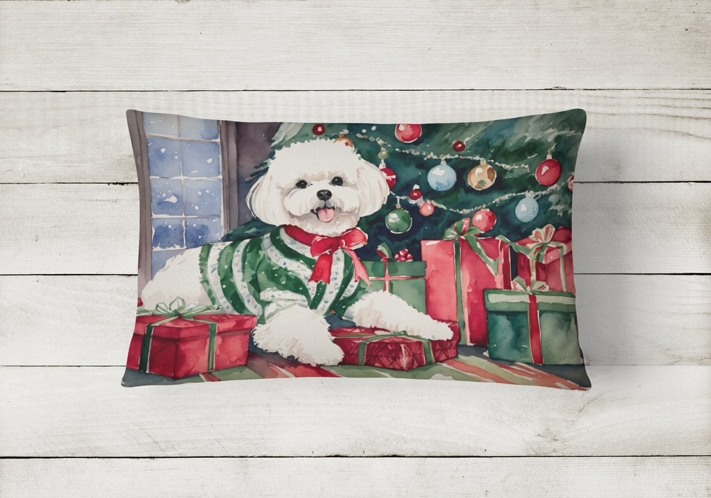 Bichon Frise Christmas Decorative Throw Pillow 12x16 Indoor Outdoor Accent Cushion, Fabric Cover with Insert for Sofa, Bed, Porch & Living Room