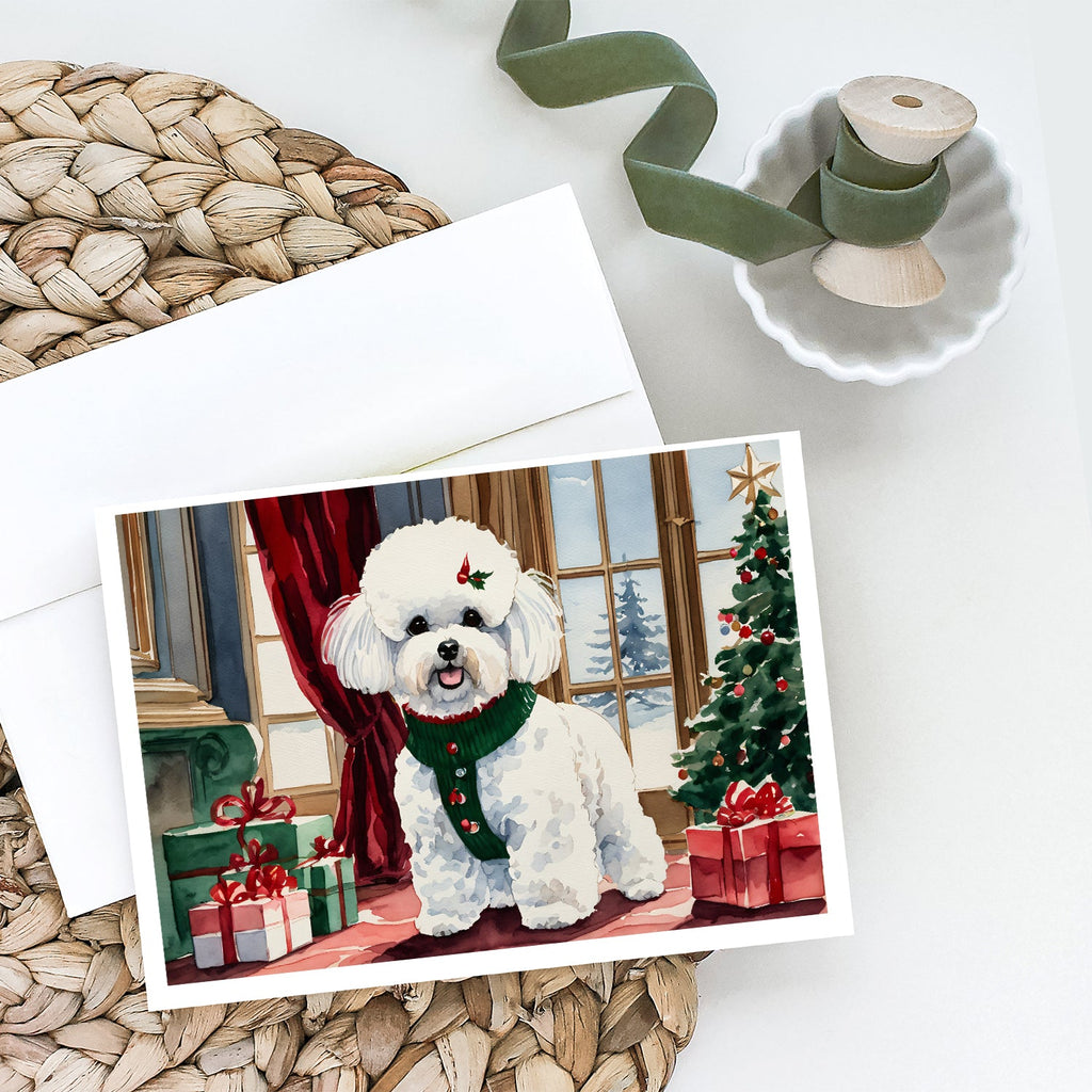 Bichon Frise Christmas Greeting Cards Pack of 8 Blank Cards with Envelopes Whimsical A7 Size 5x7