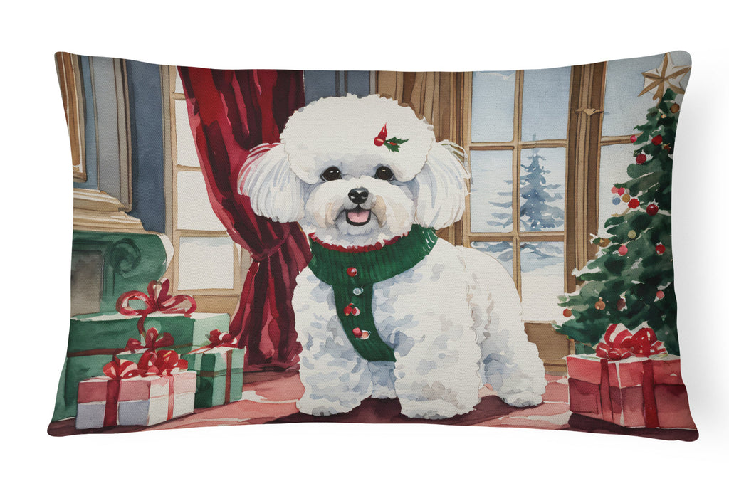 Bichon Frise Christmas Decorative Throw Pillow 12x16 Indoor Outdoor Accent Cushion, Fabric Cover with Insert for Sofa, Bed, Porch & Living Room