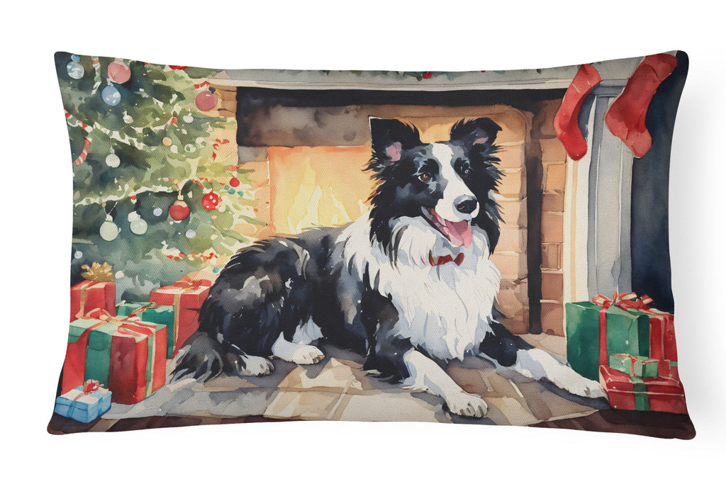 Border Collie Christmas Decorative Throw Pillow 12x16 Indoor Outdoor Accent Cushion, Fabric Cover with Insert for Sofa, Bed, Porch & Living Room