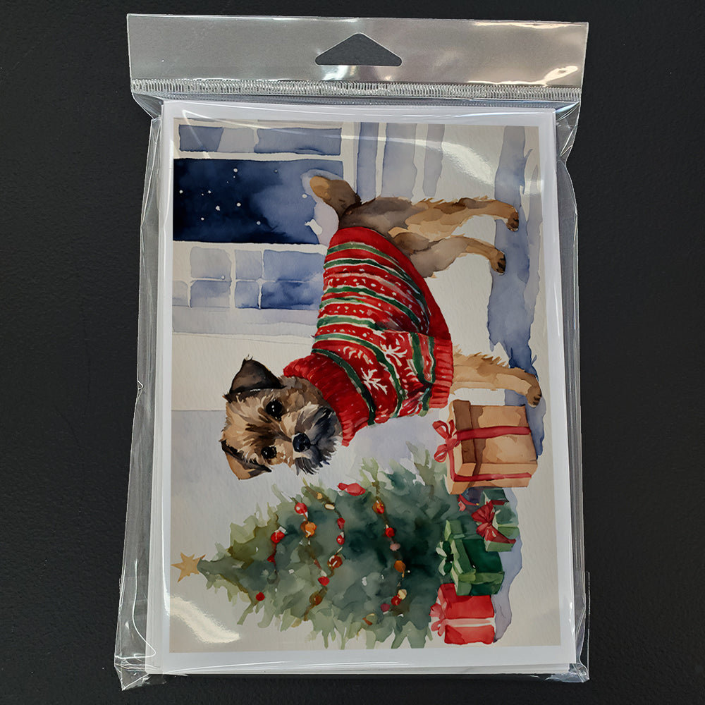 Border Terrier Christmas Greeting Cards Pack of 8 Blank Cards with Envelopes Whimsical A7 Size 5x7