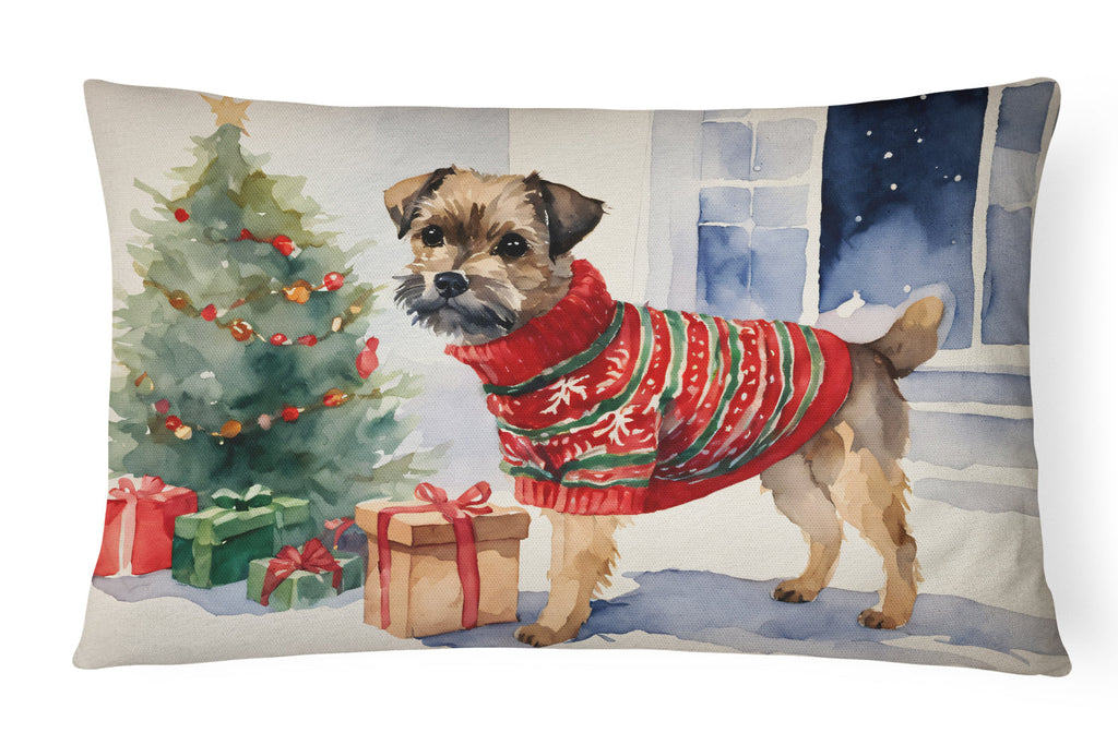 Border Terrier Christmas Decorative Throw Pillow 12x16 Indoor Outdoor Accent Cushion, Fabric Cover with Insert for Sofa, Bed, Porch & Living Room