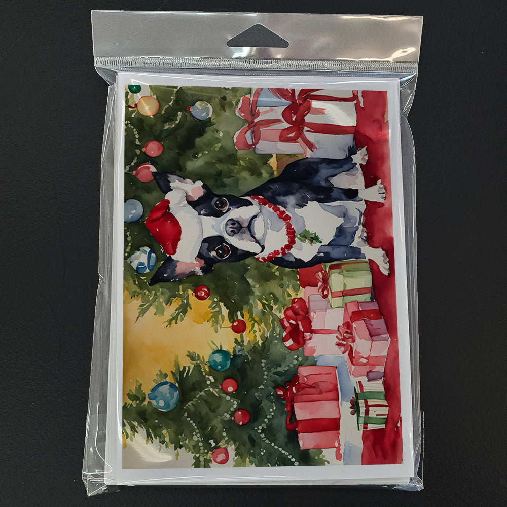 Boston Terrier Christmas Greeting Cards Pack of 8 Blank Cards with Envelopes Whimsical A7 Size 5x7