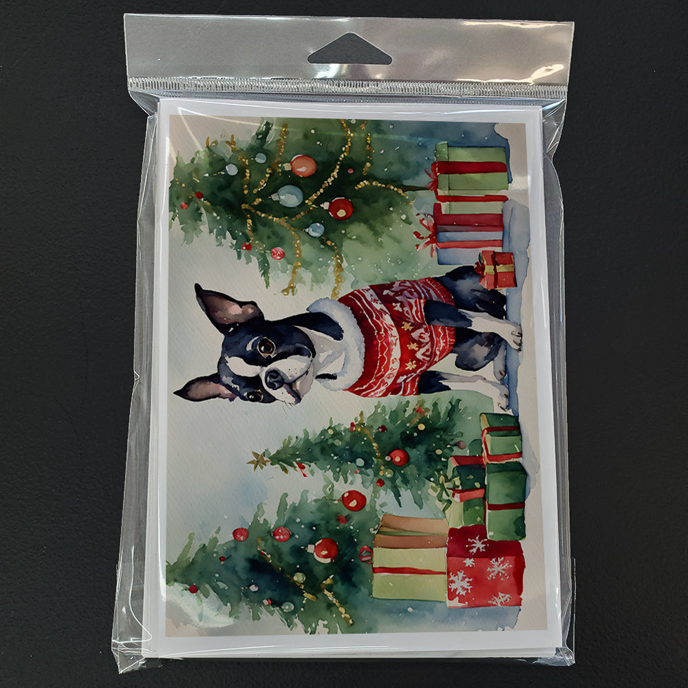 Boston Terrier Christmas Greeting Cards Pack of 8 Blank Cards with Envelopes Whimsical A7 Size 5x7