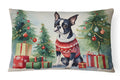 Boston Terrier Christmas Decorative Throw Pillow 12x16 Indoor Outdoor Accent Cushion, Fabric Cover with Insert for Sofa, Bed, Porch & Living Room