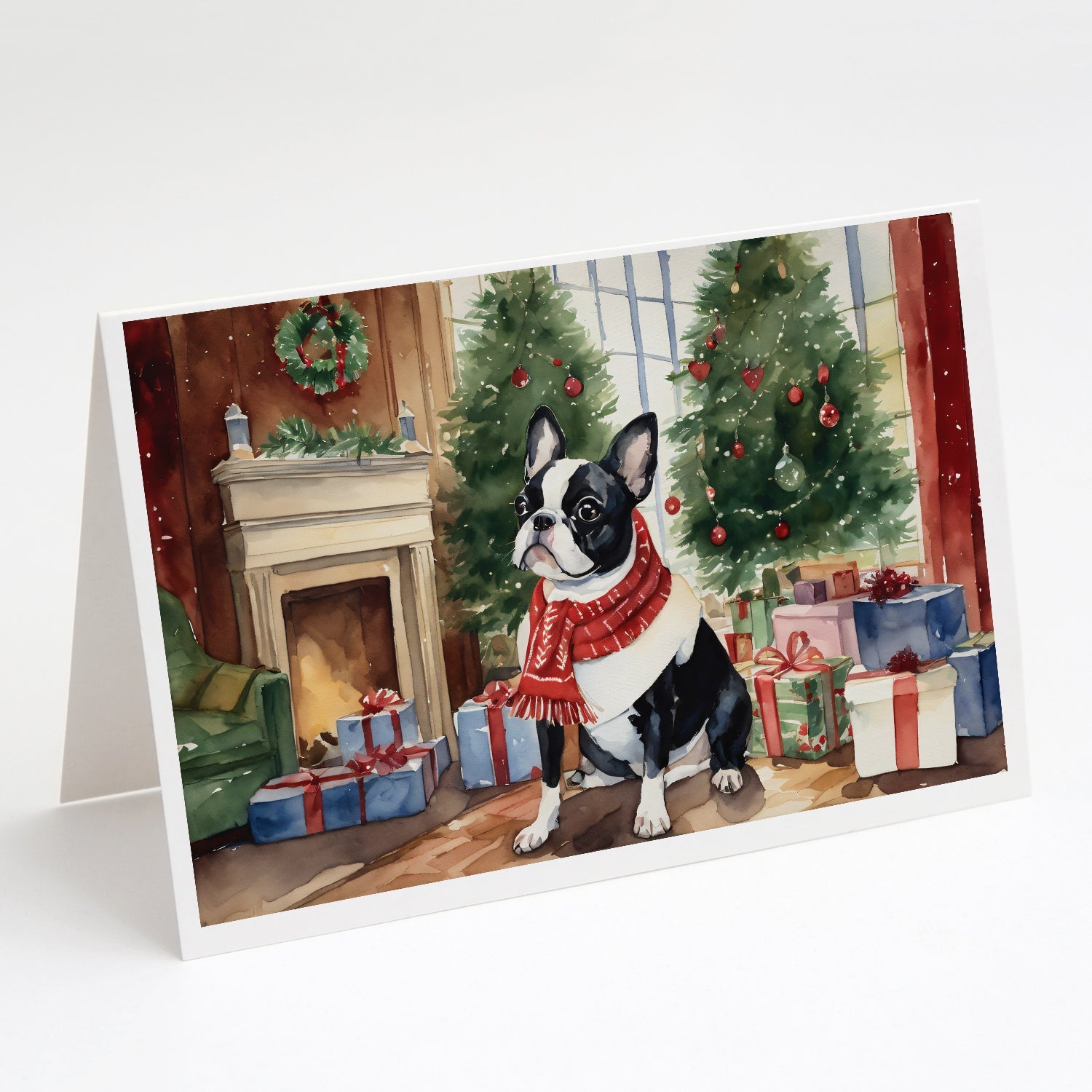 Boston Terrier Christmas Greeting Cards Pack of 8 Blank Cards with Envelopes Whimsical A7 Size 5x7