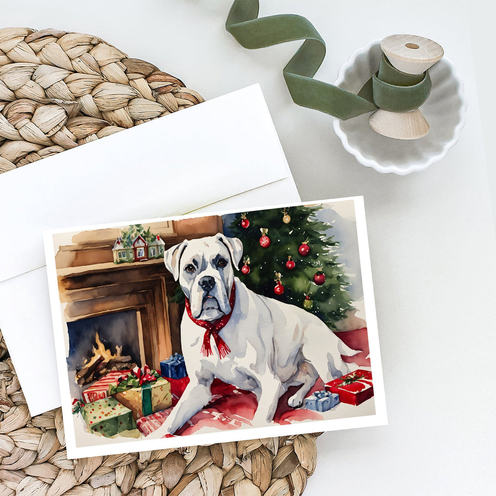 White Boxer Christmas Greeting Cards Pack of 8 Blank Cards with Envelopes Whimsical A7 Size 5x7