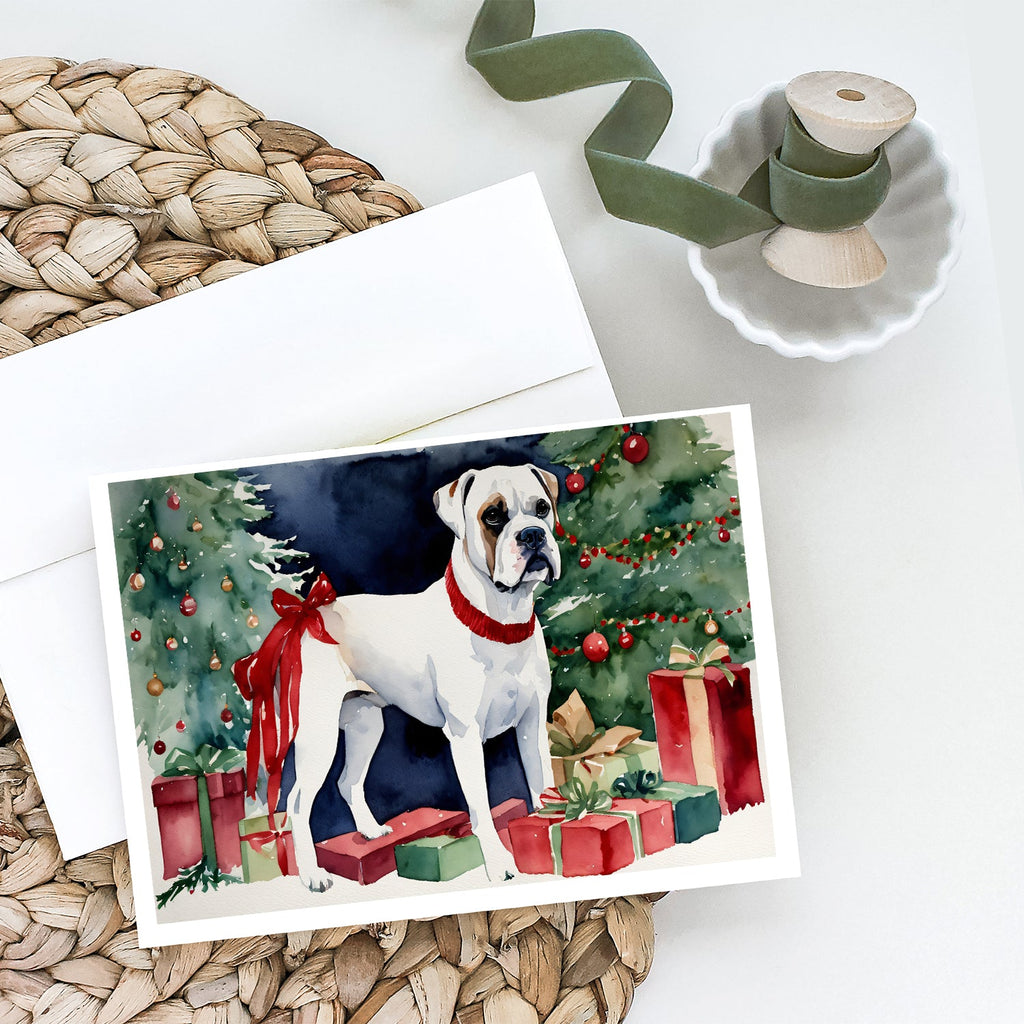 White Boxer Christmas Greeting Cards Pack of 8 Blank Cards with Envelopes Whimsical A7 Size 5x7