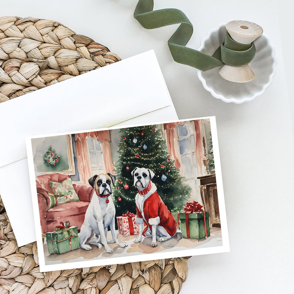 White Boxer Christmas Greeting Cards Pack of 8 Blank Cards with Envelopes Whimsical A7 Size 5x7