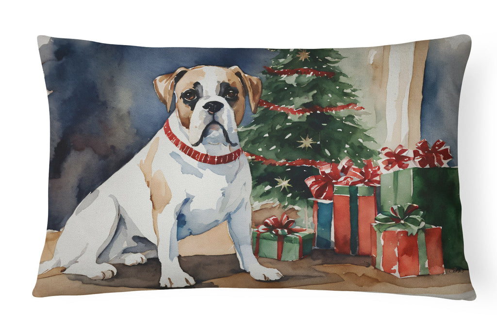 White Boxer Christmas Decorative Throw Pillow 12x16 Indoor Outdoor Accent Cushion, Fabric Cover with Insert for Sofa, Bed, Porch & Living Room