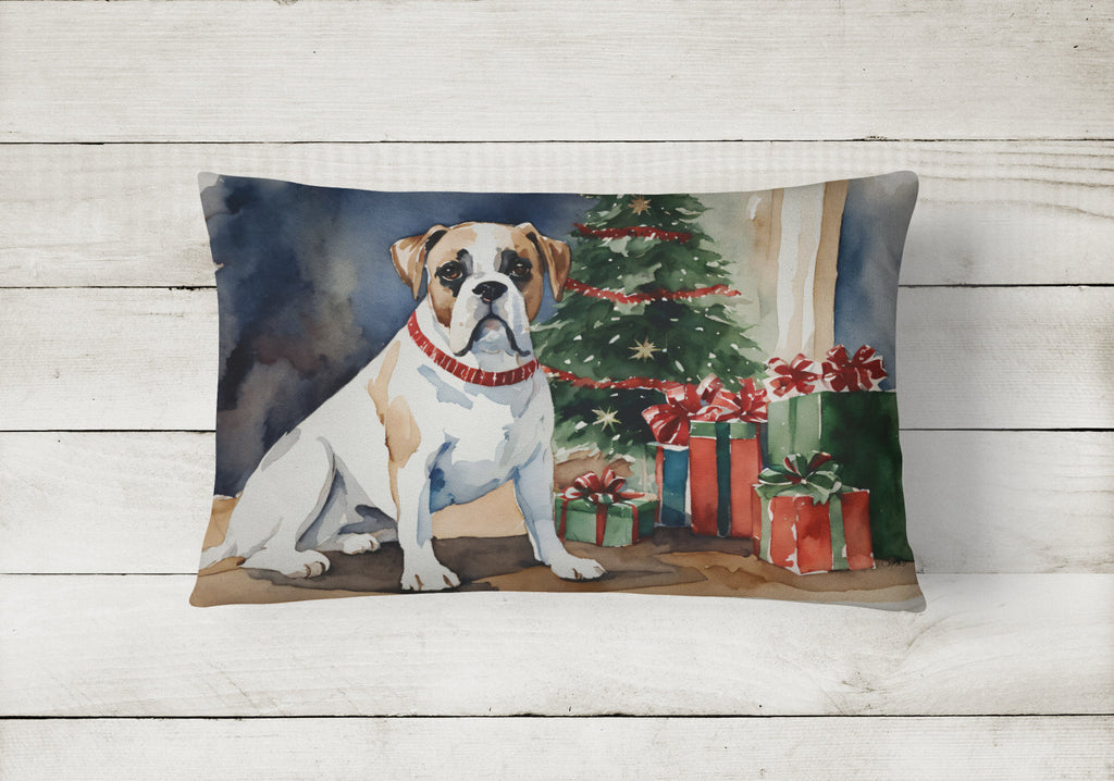 White Boxer Christmas Decorative Throw Pillow 12x16 Indoor Outdoor Accent Cushion, Fabric Cover with Insert for Sofa, Bed, Porch & Living Room