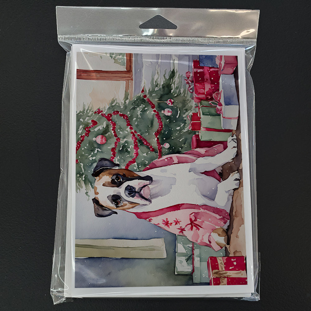 White Boxer Christmas Greeting Cards Pack of 8 Blank Cards with Envelopes Whimsical A7 Size 5x7