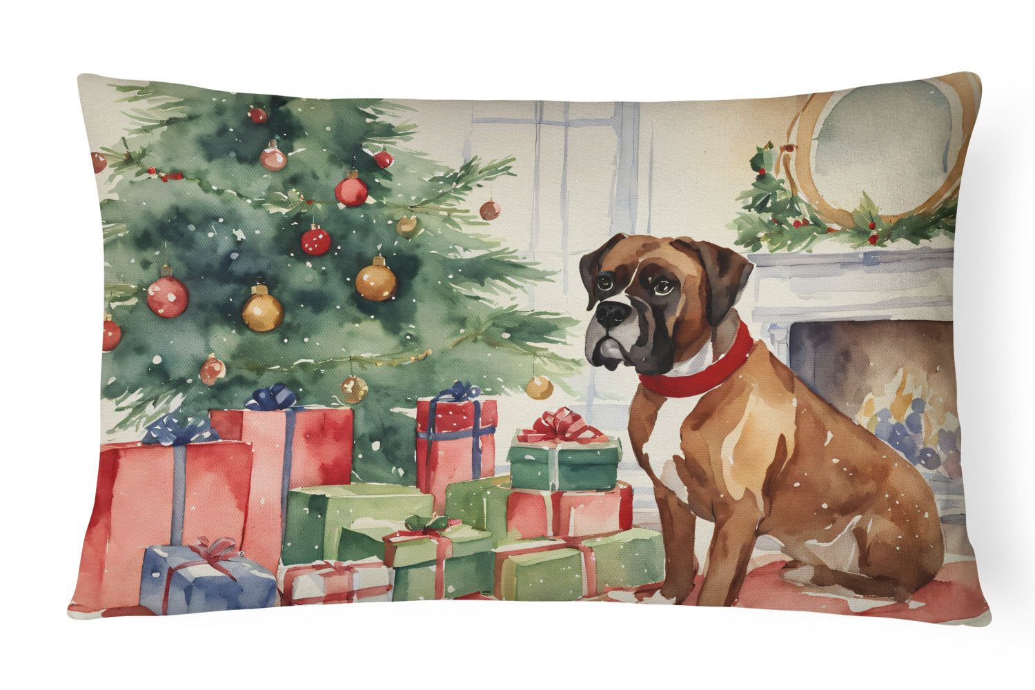 Fawn Boxer Christmas Decorative Throw Pillow 12x16 Indoor Outdoor Accent Cushion, Fabric Cover with Insert for Sofa, Bed, Porch & Living Room
