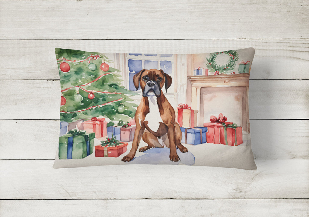 Fawn Boxer Christmas Decorative Throw Pillow 12x16 Indoor Outdoor Accent Cushion, Fabric Cover with Insert for Sofa, Bed, Porch & Living Room