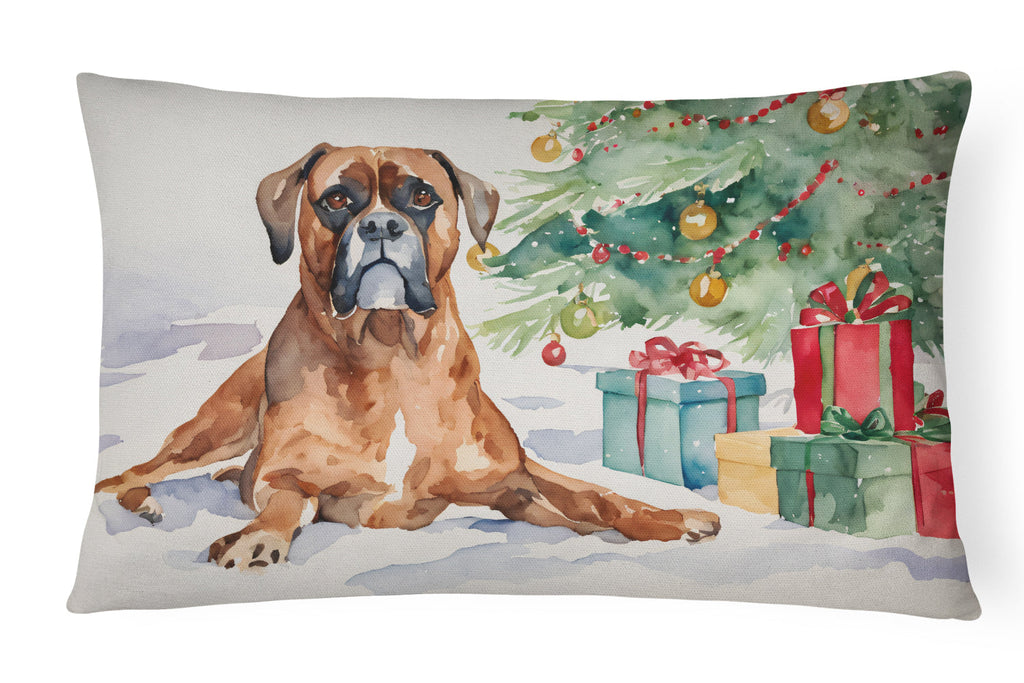 Fawn Boxer Christmas Decorative Throw Pillow 12x16 Indoor Outdoor Accent Cushion, Fabric Cover with Insert for Sofa, Bed, Porch & Living Room