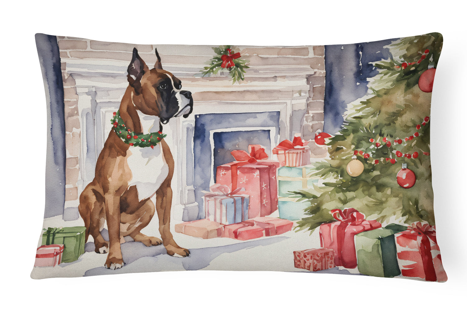 Fawn Boxer Christmas Decorative Throw Pillow 12x16 Indoor Outdoor Accent Cushion, Fabric Cover with Insert for Sofa, Bed, Porch & Living Room
