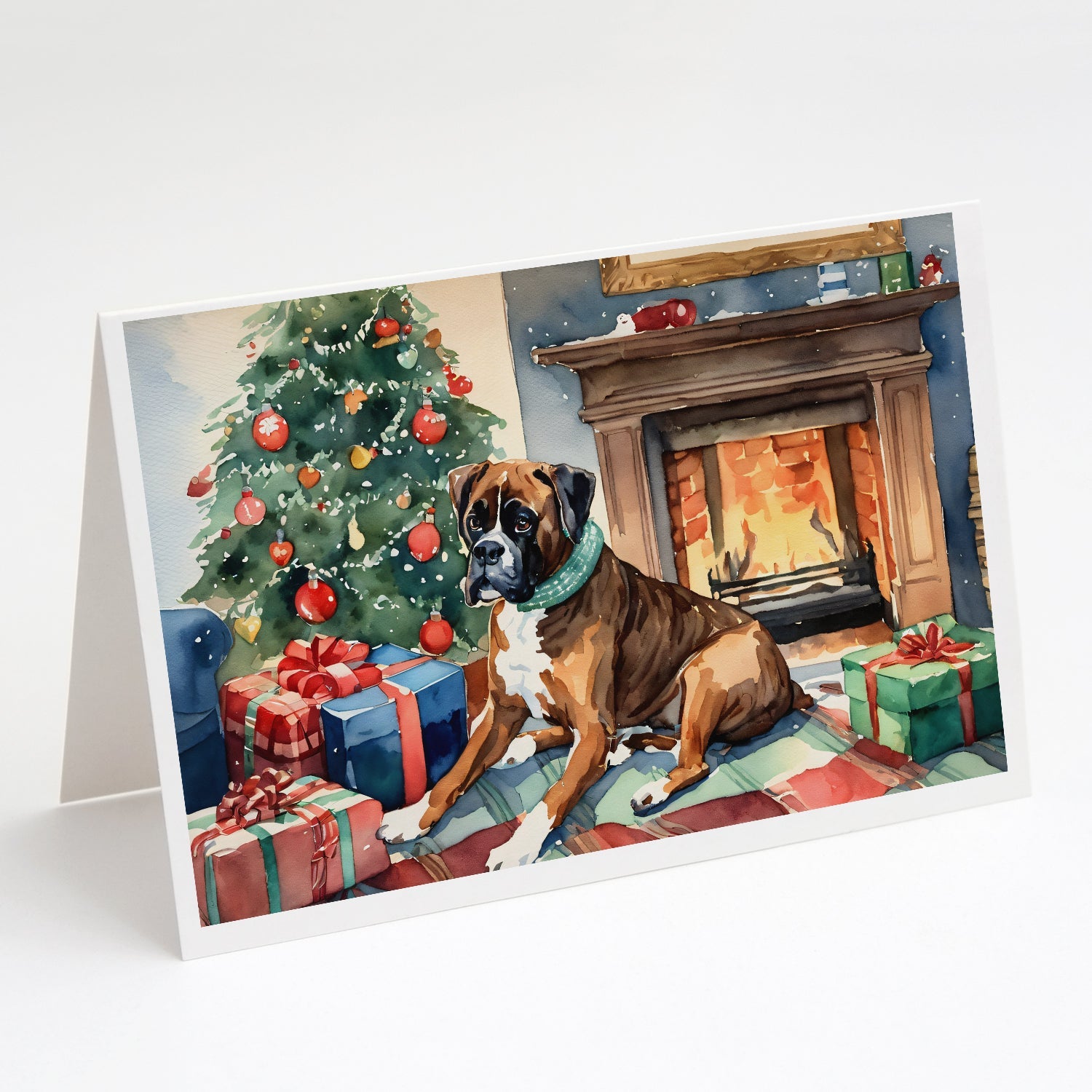 Fawn Boxer Christmas Greeting Cards Pack of 8 Blank Cards with Envelopes Whimsical A7 Size 5x7