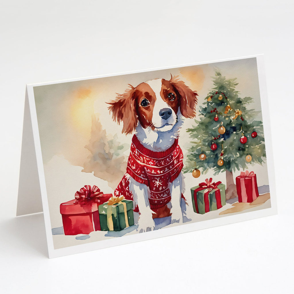 Brittany Spaniel Christmas Greeting Cards Pack of 8 Blank Cards with Envelopes Whimsical A7 Size 5x7