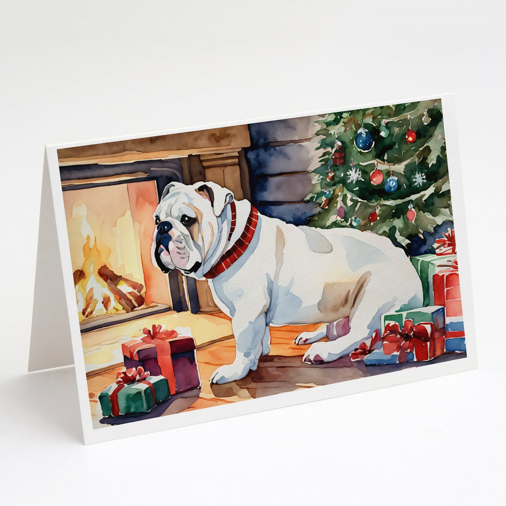 White English Bulldog Christmas Greeting Cards Pack of 8 Blank Cards with Envelopes Whimsical A7 Size 5x7
