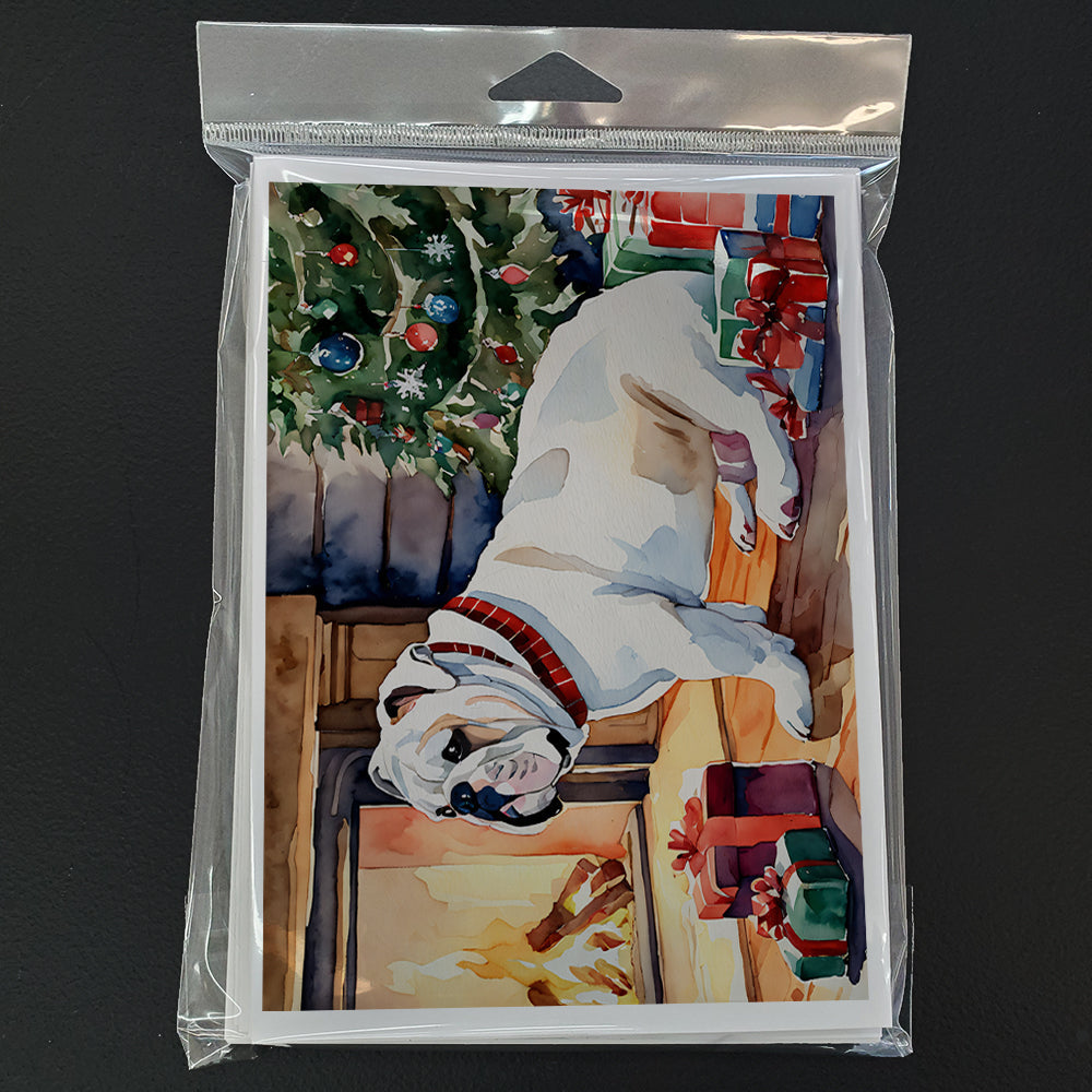 White English Bulldog Christmas Greeting Cards Pack of 8 Blank Cards with Envelopes Whimsical A7 Size 5x7