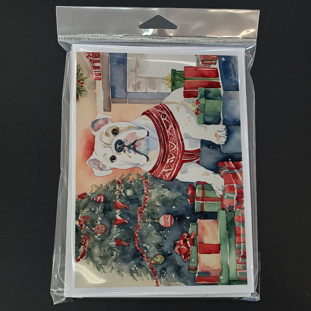 White English Bulldog Christmas Greeting Cards Pack of 8 Blank Cards with Envelopes Whimsical A7 Size 5x7
