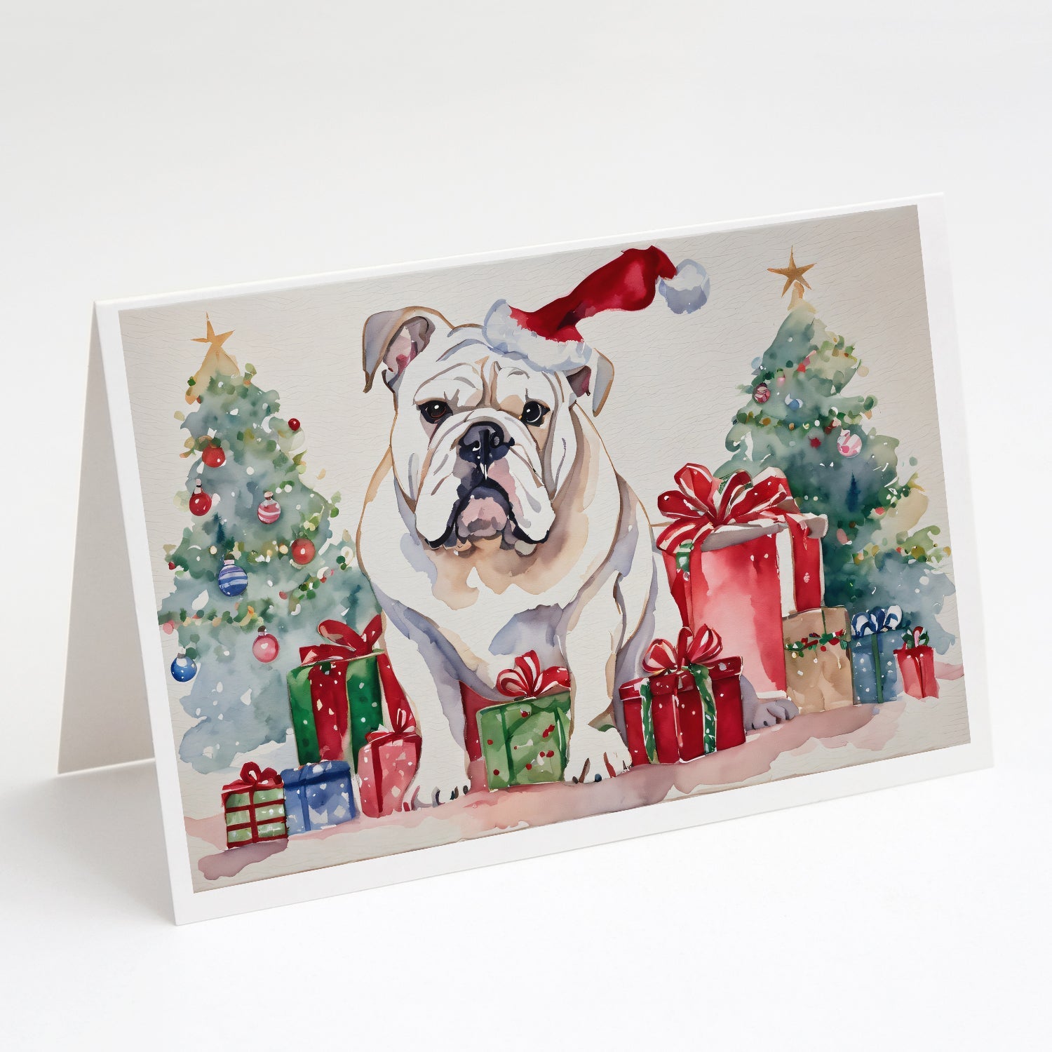 White English Bulldog Christmas Greeting Cards Pack of 8 Blank Cards with Envelopes Whimsical A7 Size 5x7