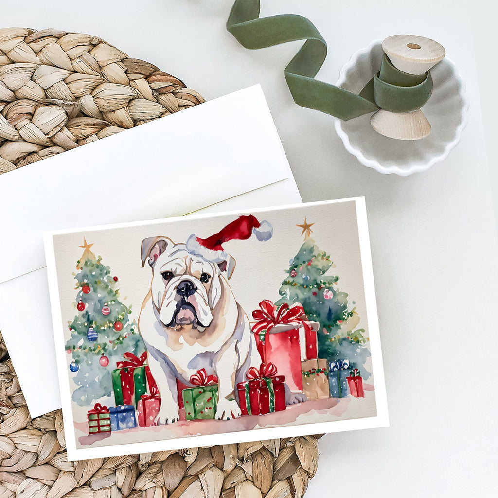 White English Bulldog Christmas Greeting Cards Pack of 8 Blank Cards with Envelopes Whimsical A7 Size 5x7