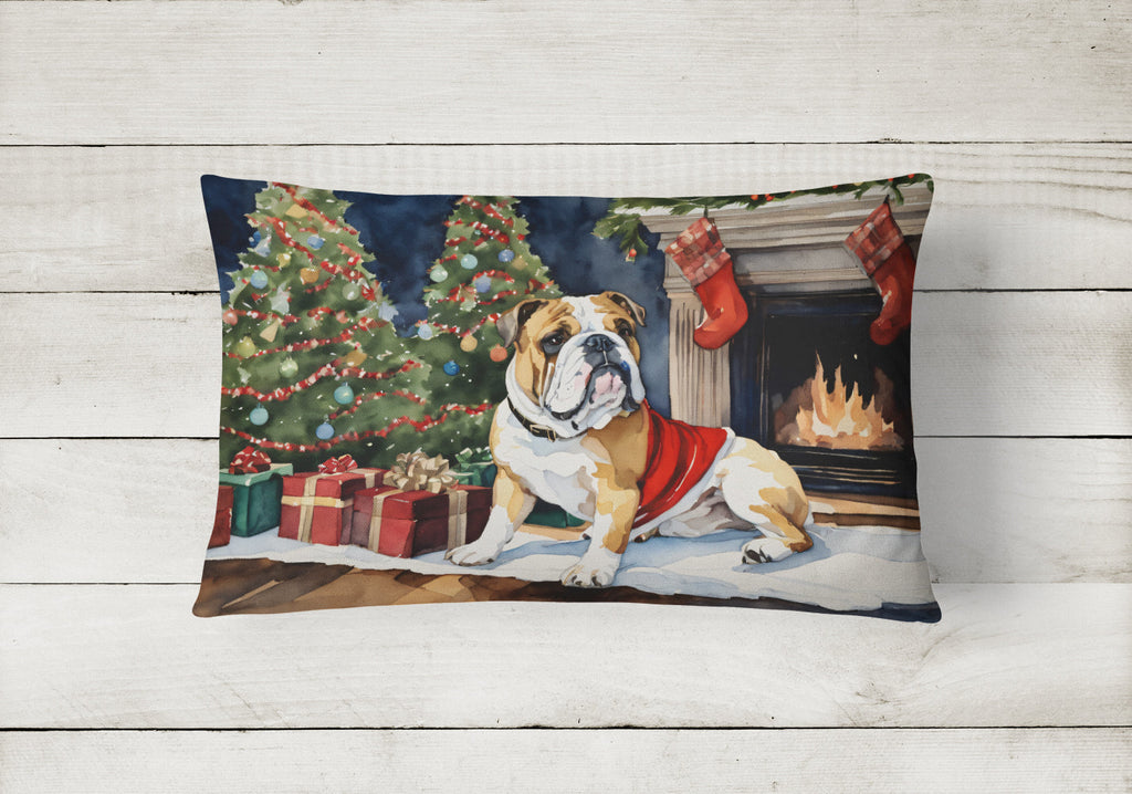 English Bulldog Christmas Decorative Throw Pillow 12x16 Indoor Outdoor Accent Cushion, Fabric Cover with Insert for Sofa, Bed, Porch & Living Room