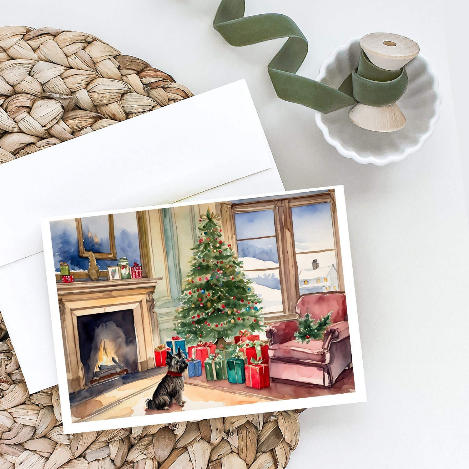 Cairn Terrier Christmas Greeting Cards Pack of 8 Blank Cards with Envelopes Whimsical A7 Size 5x7