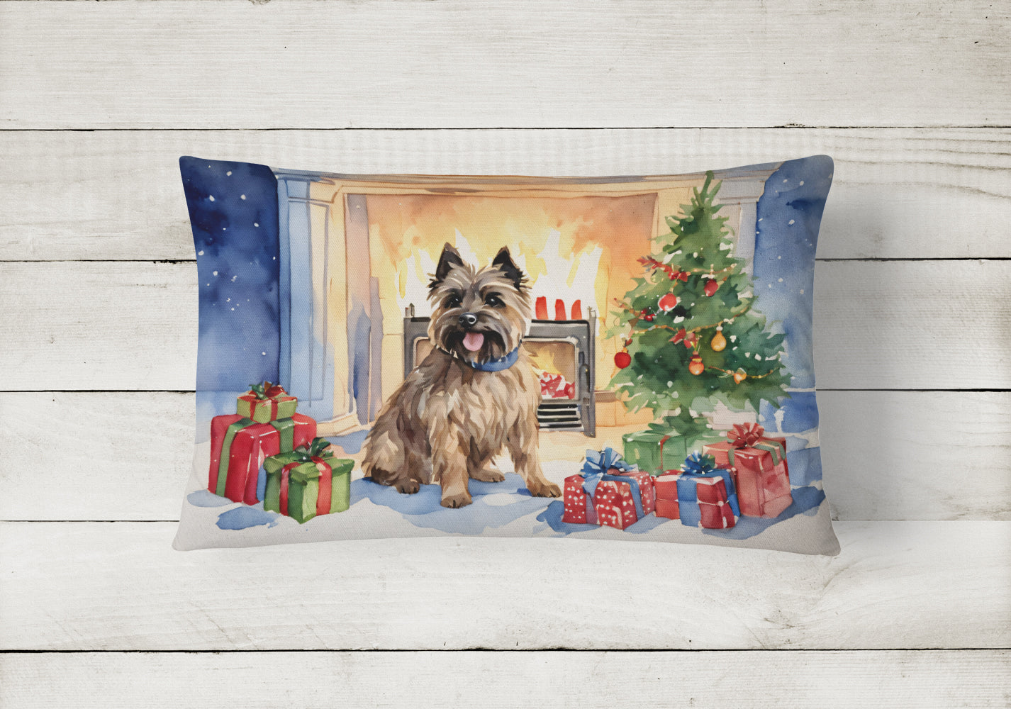 Cairn Terrier Christmas Decorative Throw Pillow 12x16 Indoor Outdoor Accent Cushion, Fabric Cover with Insert for Sofa, Bed, Porch & Living Room