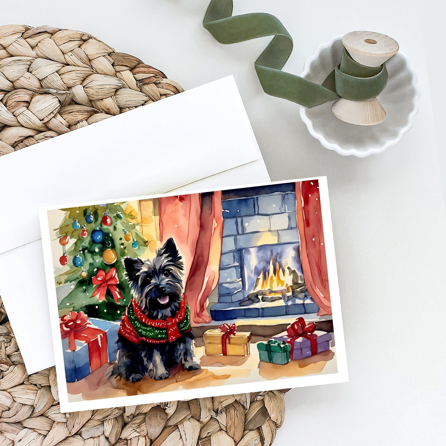 Cairn Terrier Christmas Greeting Cards Pack of 8 Blank Cards with Envelopes Whimsical A7 Size 5x7