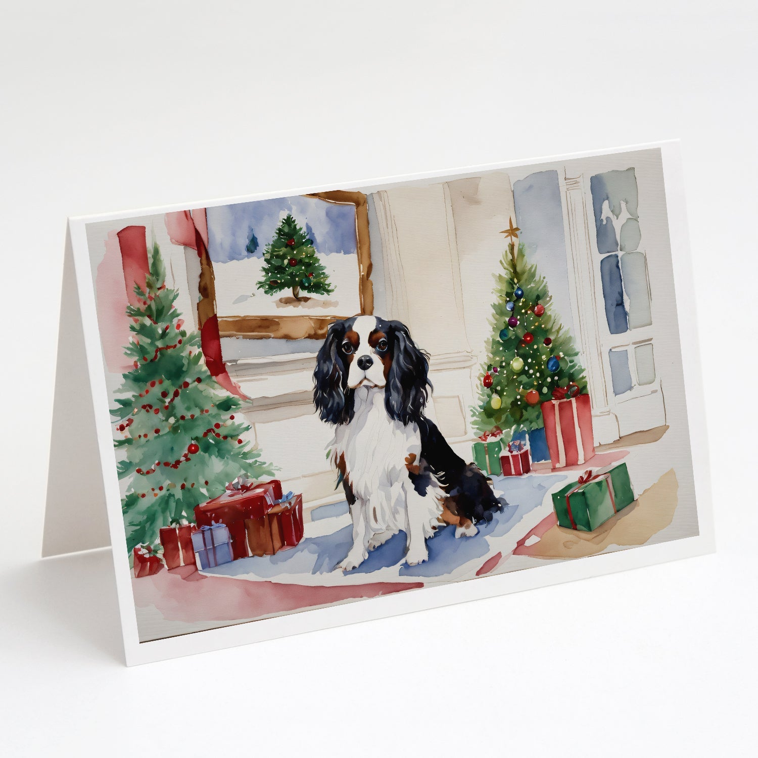 Cavalier Spaniel Christmas Greeting Cards Pack of 8 Blank Cards with Envelopes Whimsical A7 Size 5x7
