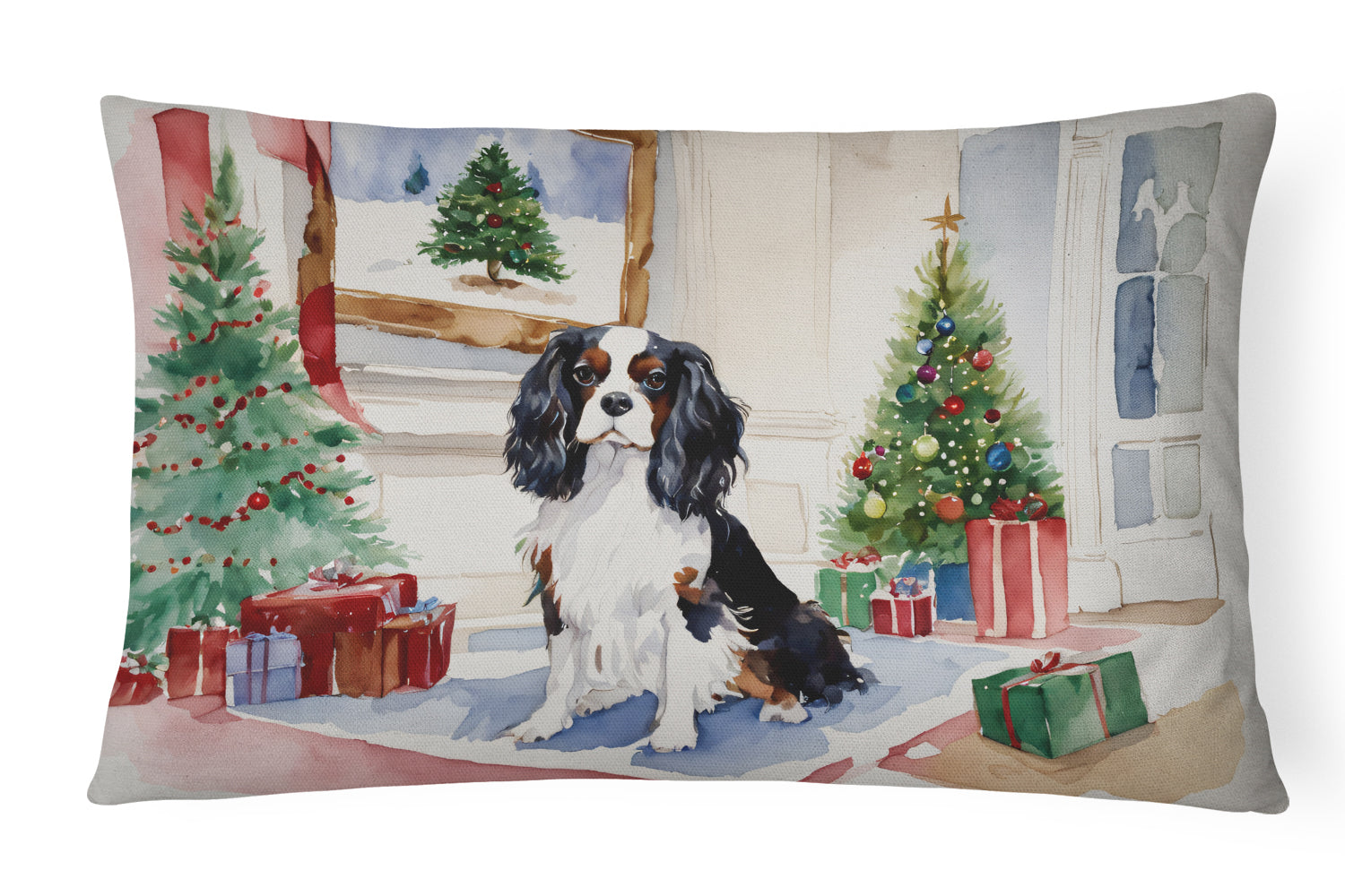 Cavalier Spaniel Christmas Decorative Throw Pillow 12x16 Indoor Outdoor Accent Cushion, Fabric Cover with Insert for Sofa, Bed, Porch & Living Room