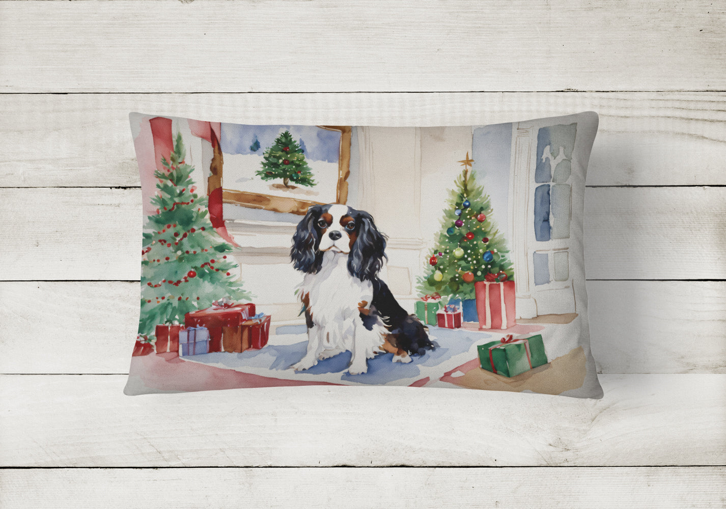Cavalier Spaniel Christmas Decorative Throw Pillow 12x16 Indoor Outdoor Accent Cushion, Fabric Cover with Insert for Sofa, Bed, Porch & Living Room