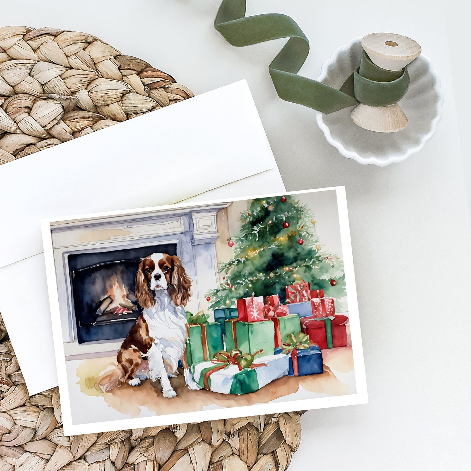 Cavalier Spaniel Christmas Greeting Cards Pack of 8 Blank Cards with Envelopes Whimsical A7 Size 5x7