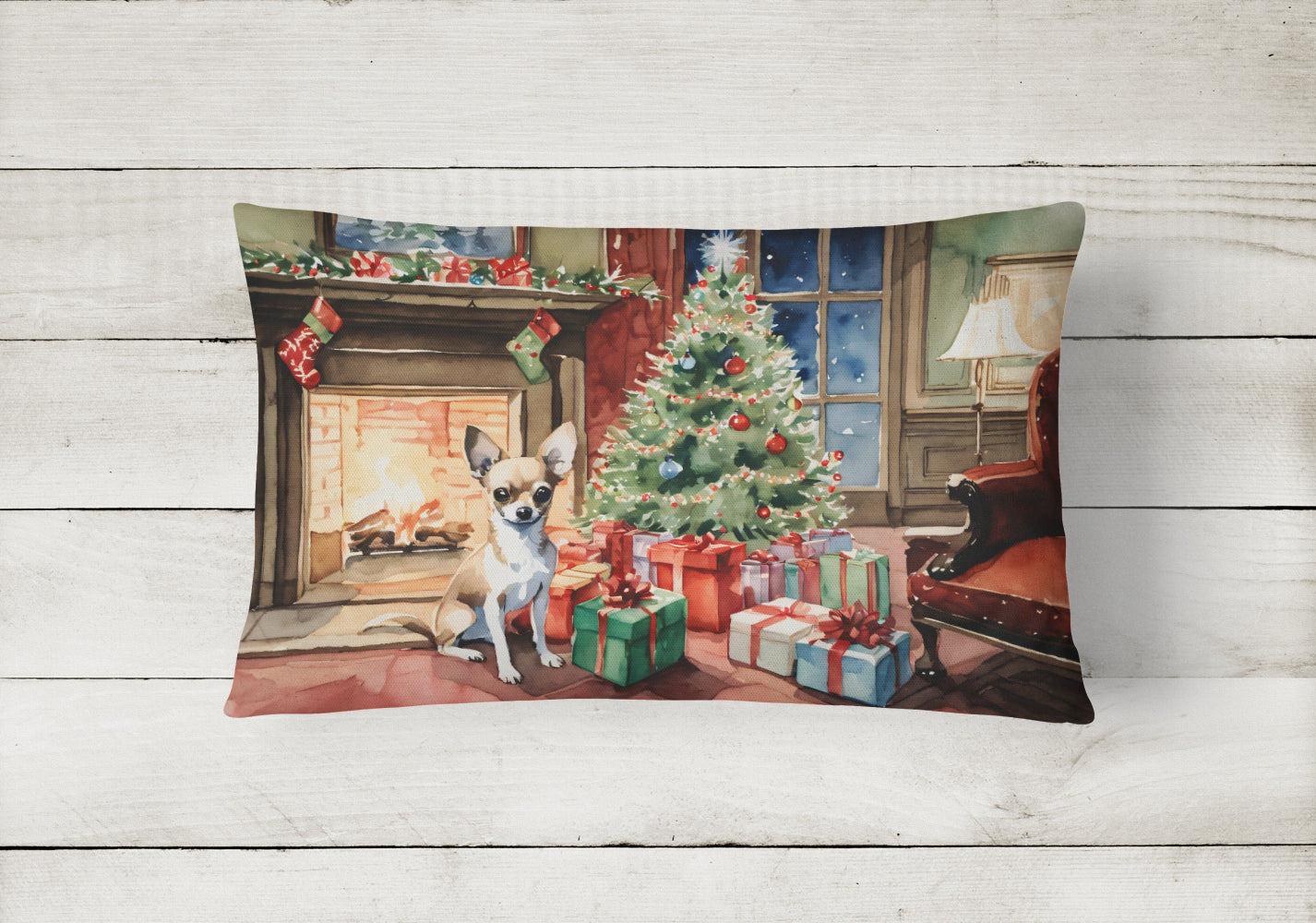 Chihuahua Christmas Decorative Throw Pillow 12x16 Indoor Outdoor Accent Cushion, Fabric Cover with Insert for Sofa, Bed, Porch & Living Room
