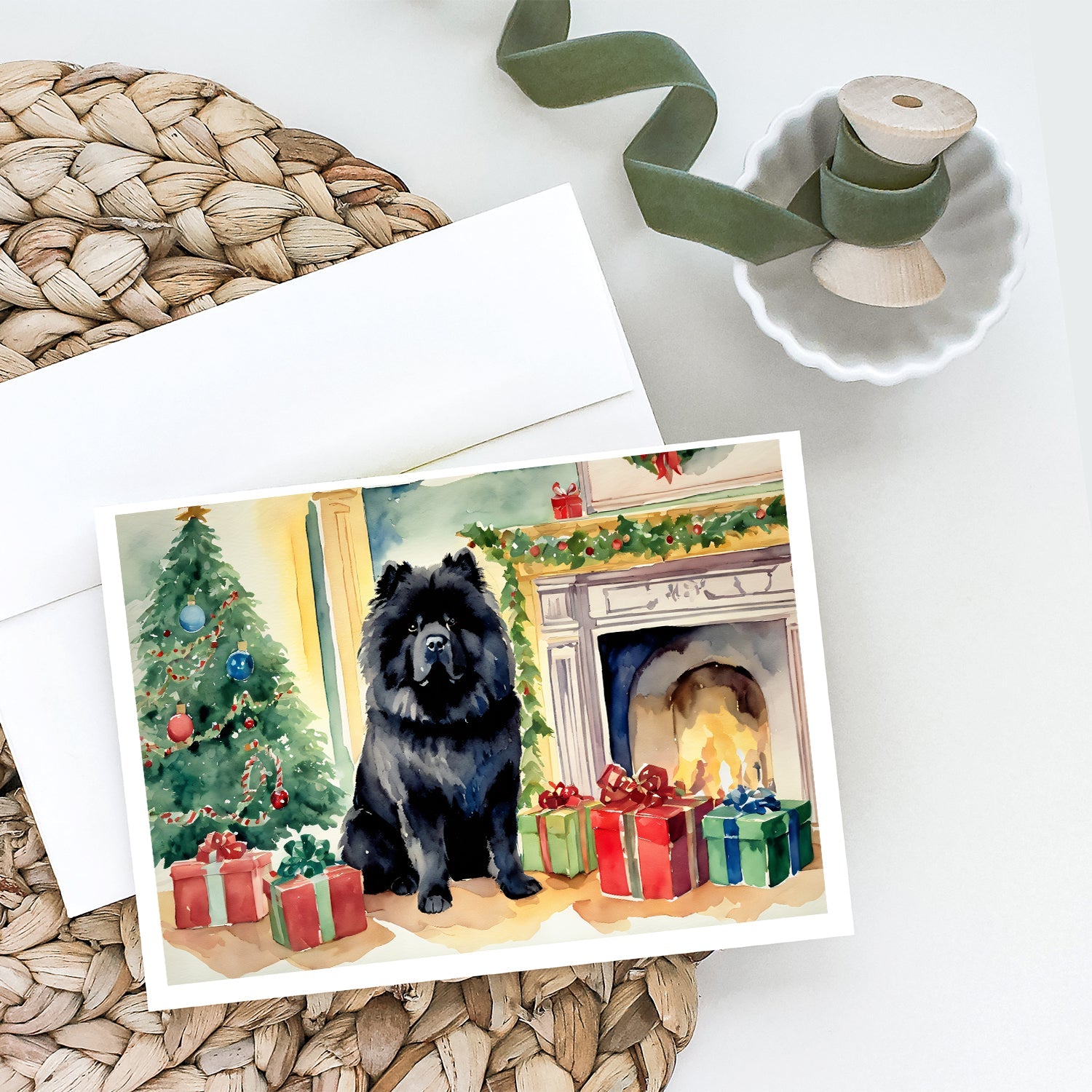 Black Chow Chow Christmas Greeting Cards Pack of 8 Blank Cards with Envelopes Whimsical A7 Size 5x7