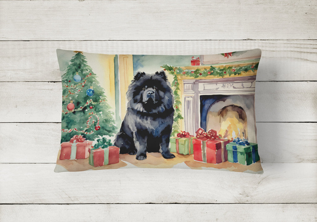 Black Chow Chow Christmas Decorative Throw Pillow 12x16 Indoor Outdoor Accent Cushion, Fabric Cover with Insert for Sofa, Bed, Porch & Living Room