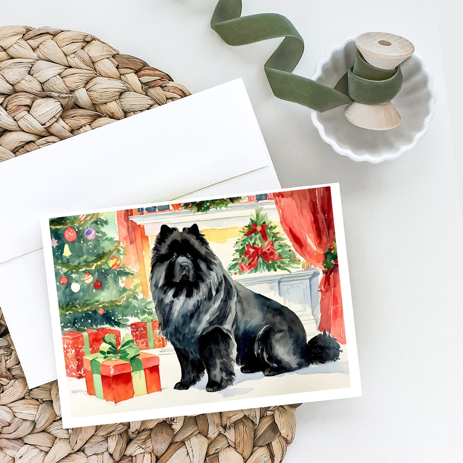 Black Chow Chow Christmas Greeting Cards Pack of 8 Blank Cards with Envelopes Whimsical A7 Size 5x7
