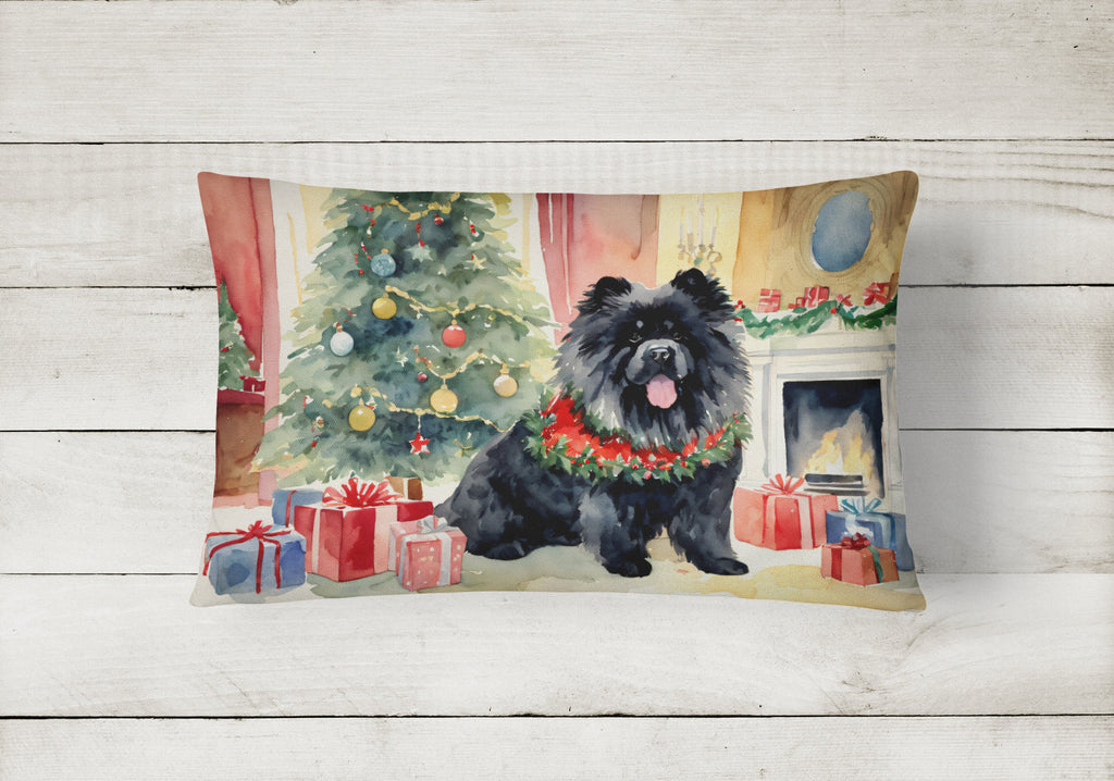 Black Chow Chow Christmas Decorative Throw Pillow 12x16 Indoor Outdoor Accent Cushion, Fabric Cover with Insert for Sofa, Bed, Porch & Living Room