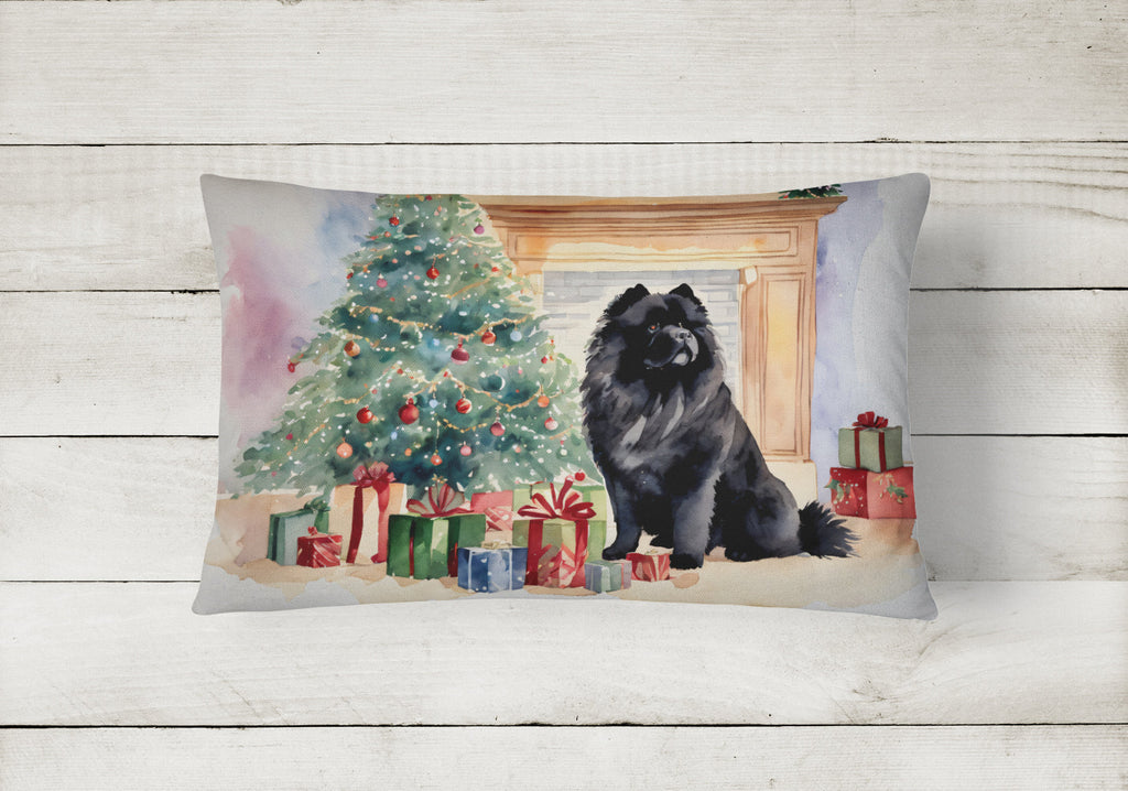 Black Chow Chow Christmas Decorative Throw Pillow 12x16 Indoor Outdoor Accent Cushion, Fabric Cover with Insert for Sofa, Bed, Porch & Living Room